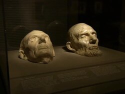 Death masks of Abraham Lincoln on display in a museum Stock Footage