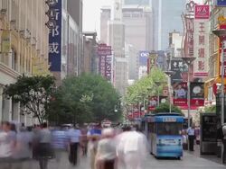 MS T/L View of Crowds on Nanjing Road / Shanghai,  China Stock Footage