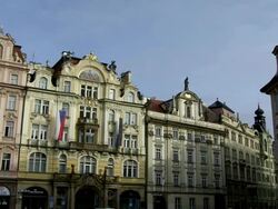 MS View of old town square buildings / Prague, Hlavni mesto Praha, Czech Republic Stock Footage