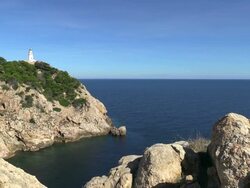 WS View of lighthouse at Punta de Capdepera / Mallorca, Spain Stock Footage