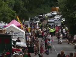 Protests Continue At The West Sussex Fracking Site Stock Footage