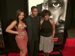 Ashanti, Denzel Washington and Pauletta Washington attend the world premiere of Safe House at the School of Visual Arts Theatre 02/07/12 Stock Footage