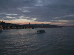 Boats on the Danube at sunset Stock Footage