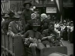 B/W Civil War veterans riding in truck in parade / Vicksburg, Mississippi / NO SOUND Stock Footage