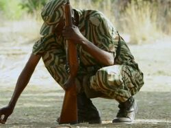 MS Ranger touching something at ground / Lukuzi, Eastern, Zambia Stock Footage