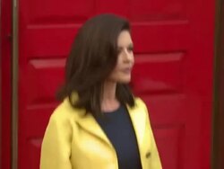 ribbon cutting of the new Elizabeth Arden global flagship store Stock Footage