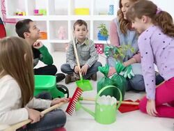 HD: Children Learning About Planting a Tree in a kindergarden. Stock Footage