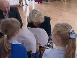 Prince Charles and Camilla, Duchess of Cornwall visit a school... Stock Footage