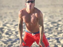 Man playing beach volleyball. - Slow Motion - filmed at 240 fps Stock Footage