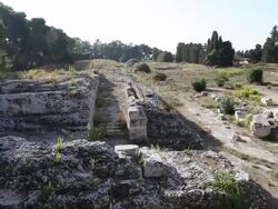 Syracuse, archaeological park, the altar of Hieron II, 3rd century B.C. Stock Footage