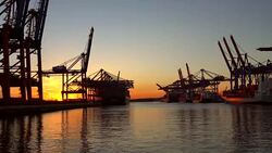 Shipyard by sunset in Hamburg Stock Footage