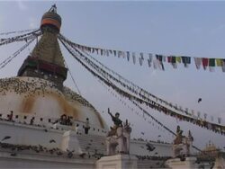 Bodnath Stupa with prayer flags. Stock Footage