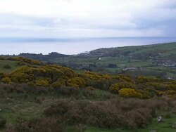 Moors and hills near Cushendun, County Antrim, Northern Ireland, Northern Ireland Stock Footage