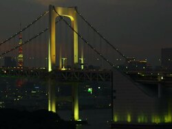 WS View of bridge at sunset / Tokyo, Tokyo-to, Japan   Stock Footage