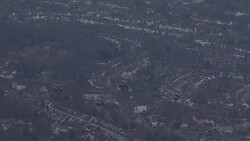 Aerials of Royal Navy Lynx helicopters over London News Clip
