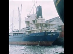 SYND 26 11 77 DANISH SHIP IN LAGOS HARBOUR AFTER BEING ATTACKED BY PIRATES News Clip
