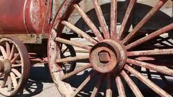 An old wagon train at the Harmony Borax works in Death Valley which is the lowest, hottest, driest place in the USA, with an average annual rainfall of around 2 inches, some years it does not receive any rain at all. Stock Footage