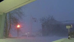 Blizzard, Snow Storm, Blowing Snow, Flags - Plymouth, Massachusetts Stock Footage