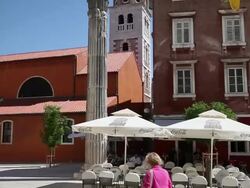 Zadar, Roman column near Saint Simeon church Stock Footage