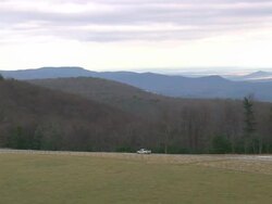 MS AERIAL ZI TS Shot of Pickup Car moving on Blue Ridge Parkway/ North Carolina, United States Stock Footage