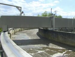 MS Clarifying basin at purification plant / Konz, Rhineland-Palatinate, Germany Stock Footage
