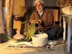 Tunisian Basket Maker weaves basket in traditional way Stock Footage