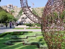 Yerevan, Cascade, view of statues and gardens Stock Footage