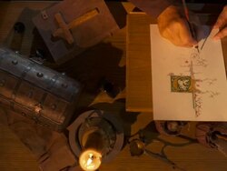 HD CRANE: Medieval Monk Drawing Calligraphy Ornate Stock Footage