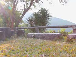 Dolly:Table and chairs in the lawn. Stock Footage