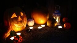 Jack-o-lantern on a dark background Stock Footage