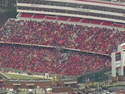 MS AERIAL Shot of Carter Finley Stadium - pre game / North Carolina, United States Stock Footage