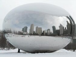 WS View of reflection on Cloud Gate sculpture in winter / Chicago, Illinois, USA Stock Footage