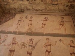 Villa Romana del Casale, Roman mosaics in the Roman villa near Piazza Armerina Stock Footage