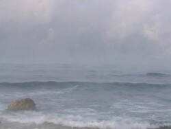 fishing boat in the thick and dense fog Stock Footage