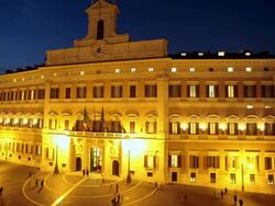WS T/L View of Montecitorio Italian Parliament from duks till dawn / Rome, Lazio, Italy Stock Footage