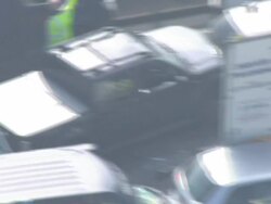 Misty aerials of multi car and lorry pile up News Clip