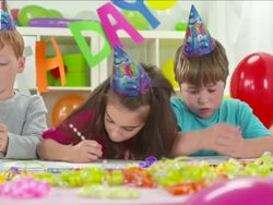 HD DOLLY: Kids Painting Birthday Decorations Stock Footage