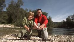 HD: Portrait Of A Father And Son Releasing The Fish Stock Footage