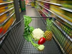HD Walking with Shopping Cart in Supermarket Stock Footage