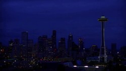WS View of skyline with space needle at night / Seattle, Washington, USA Stock Footage