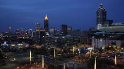 City Skyline at dusk, Atlanta, Georgia, United States of America Stock Footage
