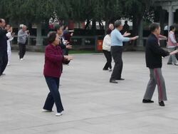 MS People performing Tai Chi  in city wall Park/xian,shaanxi,China Stock Footage