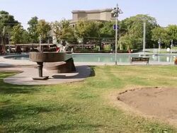 Yerevan, lake and monuments in Jerewan park Stock Footage