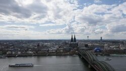 Cologne Dome and Rhein river bridge panorama Stock Footage