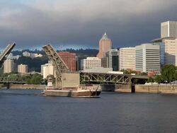 Morrison bridge drawbridge with barge Stock Footage