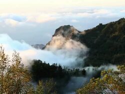 WS HA View of mountains with clouds and valleys / Santo Antao, Cape Verde Stock Footage