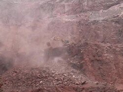 MS Excavator truck work at quarry / Taben-Rodt, Rhineland-Palatinate, Germany Stock Footage