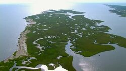 A grassy peninsula reaches out into the ocean along the Gulf Islands National Seashore in Mississippi. Stock Footage