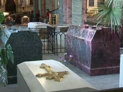  MS Stone coffin of royals at Peter and Paul cathedral / Saint Petersburg, Russia   Stock Footage