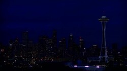 WS View of skyline with space needle at night / Seattle, Washington, USA Stock Footage